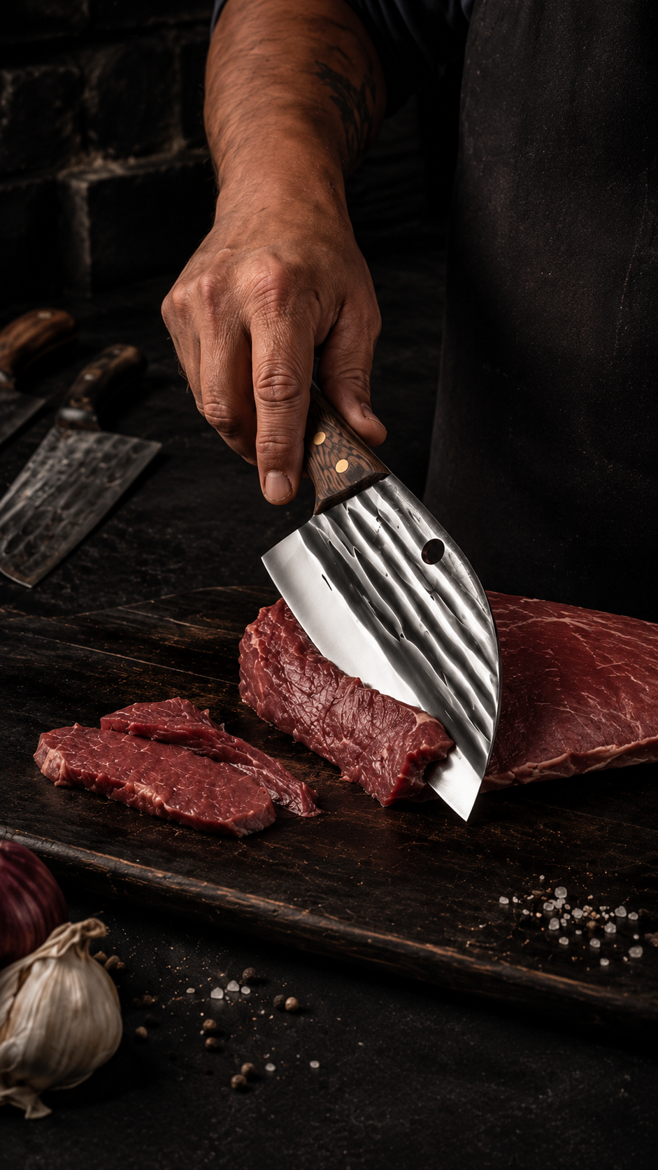 Cuchillo sobre tabla oscura